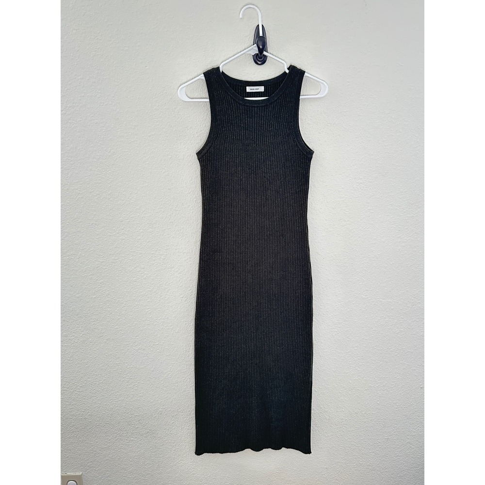 MOD REF Ribbed Knit Midi Dress Women Olive Green Sleeveless Racerback Crew Neck